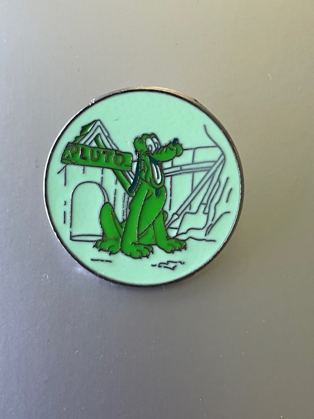 Disney Green Pluto Enamel Pin with Mint Background Pin Traders